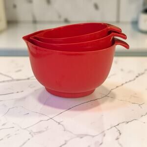 Vtg Copco Melamine Nesting Mixing Bowls w/Spouts Red Set of 3 3qt 2qt 1.5qt